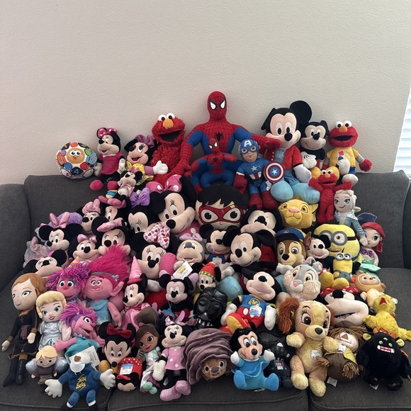 VTG & Modern LOT of 63 Disney Character Plush Dolls Mickey Minnie Lion King